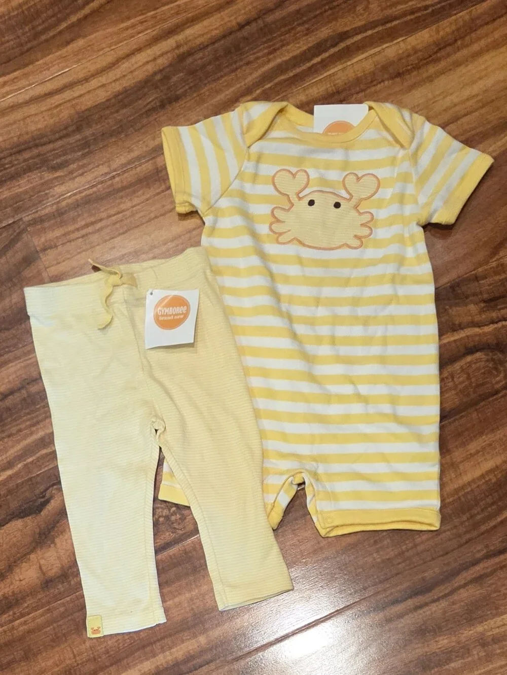 Gymboree NWT 6-12 Months Yellow Striped Crab Romper and Leggings